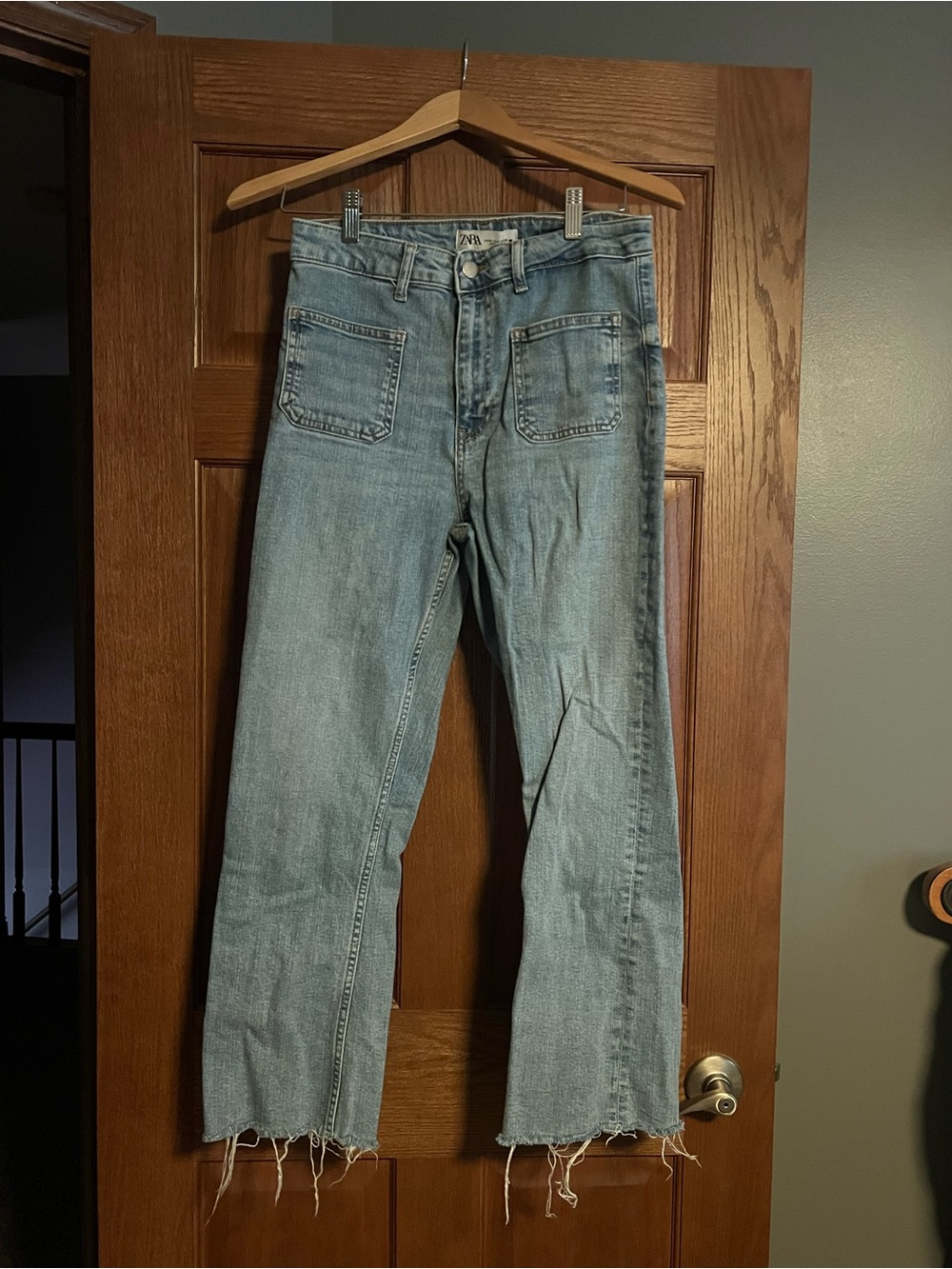 Zara Light Wash Straight-Leg Jeans with Raw Hem